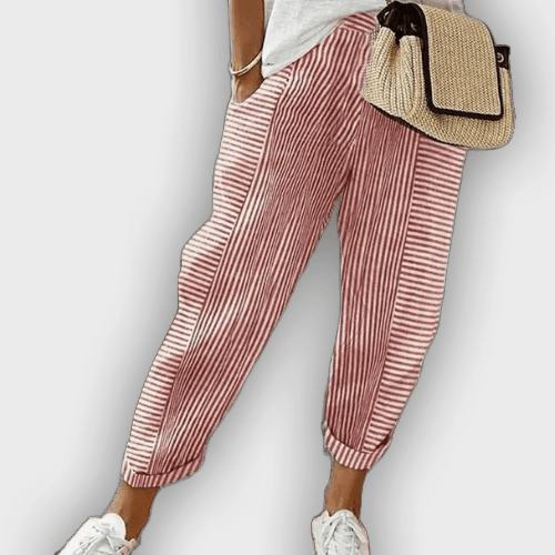 Laura Striped Summer Pants with Elastic Waist