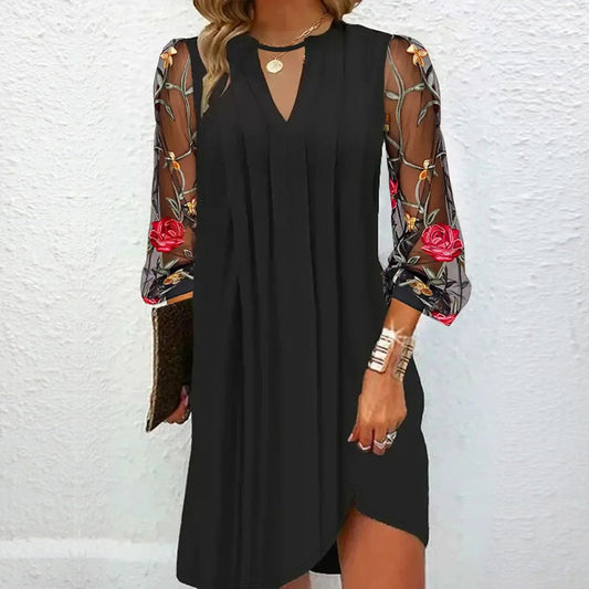 Rena™ | Elegant Mini Dress with V-Neck and Sheer Sleeves