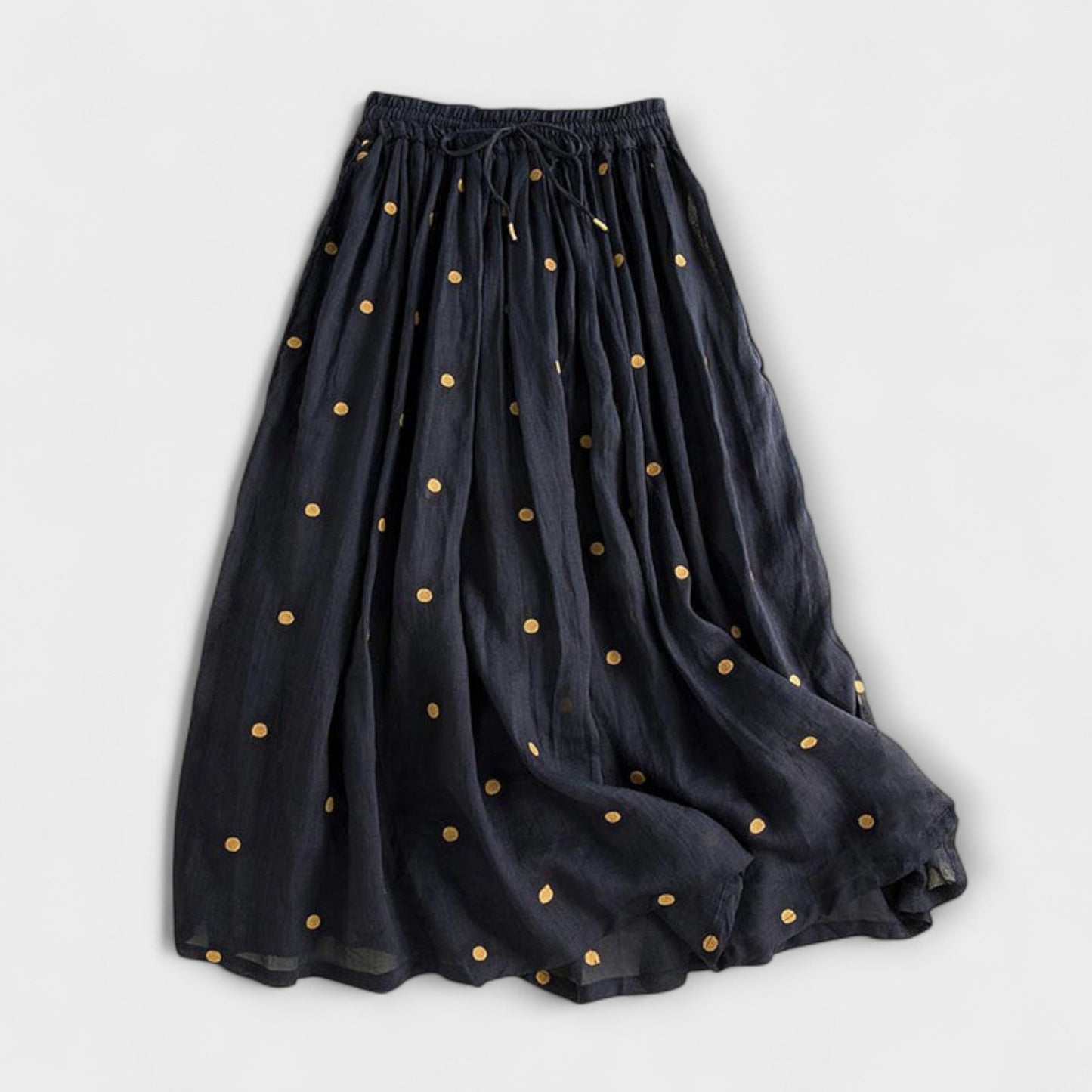 Polka Dot Maxi Skirt in a Linen and Cotton Blend