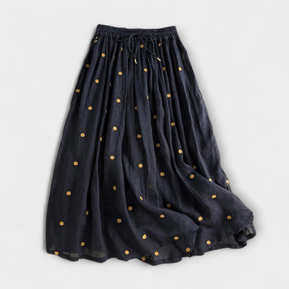 Polka Dot Maxi Skirt in a Linen and Cotton Blend