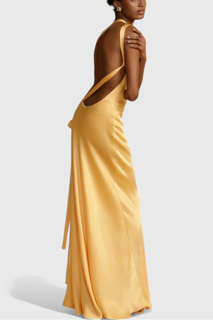 Maxi Dresses with Diagonal Straps and Open Back