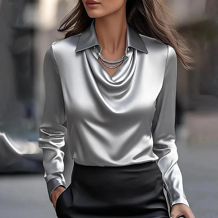 Malvina - Elegant Satin Blouse with Ruched Neckline
