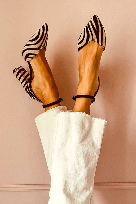 Zebrina™ | Sandals with Medium Heel and Strap in Zebra Pattern
