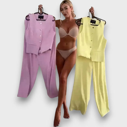 Milia – Women's Suit with Vest and Wide Legs