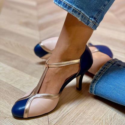 Alesia™ | Colorful and Comfortable T-strap Heels with Round Toe