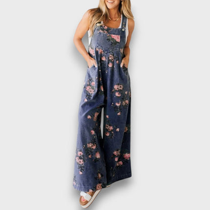Tibula – Floral Denim Jumpsuit with a Wide Cut
