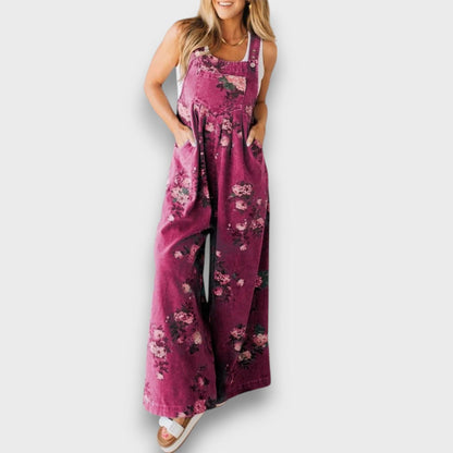 Tibula – Floral Denim Jumpsuit with a Wide Cut