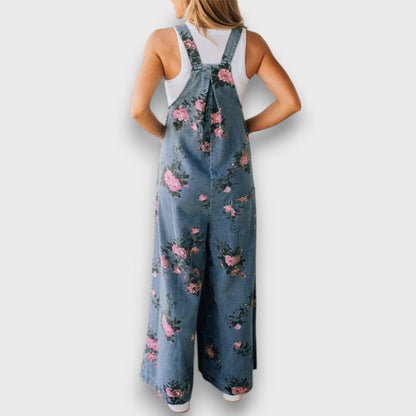 Tibula – Floral Denim Jumpsuit with a Wide Cut