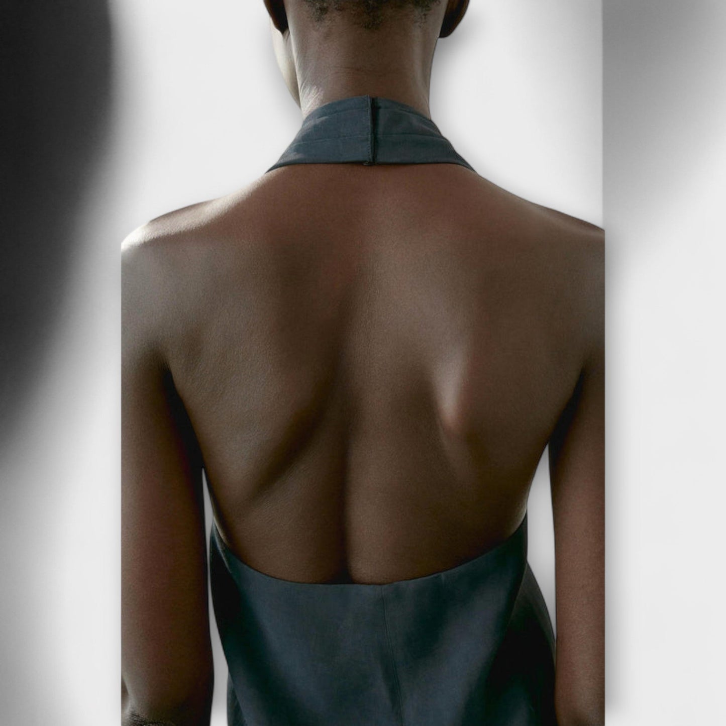 Blue Top with Tie Collar and Cut-out Back
