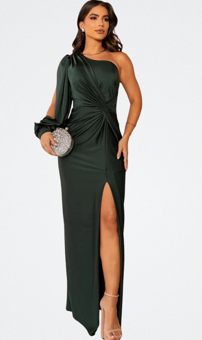 Val | Satin Dress with One Sleeve