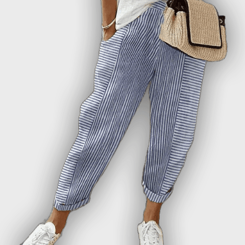 Laura Striped Summer Pants with Elastic Waist