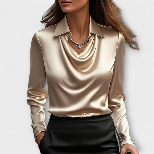 Shiny White Shirt with Pleated Collar