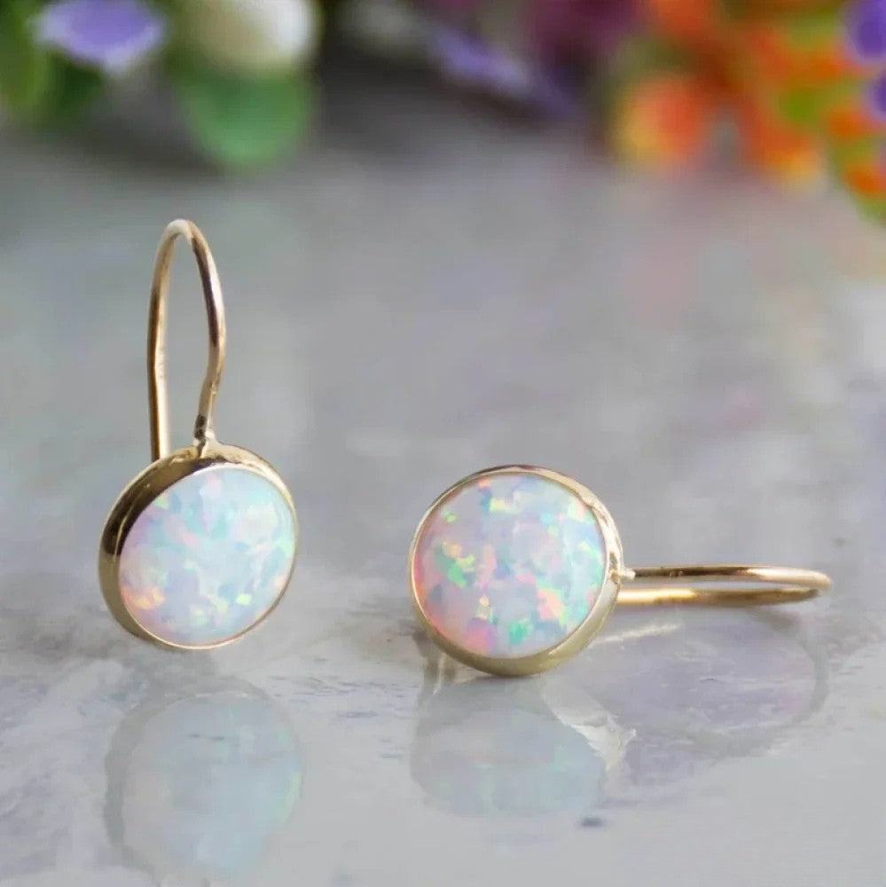 Classic Opal Earrings in Retro Gold