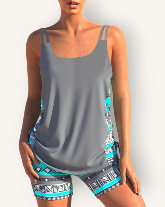 Soline | Tankini with Geometric Print and V-Neck Exposure