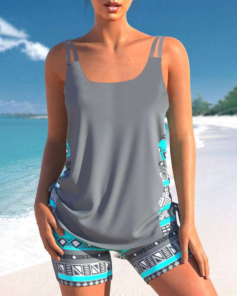 Soline | Tankini with Geometric Print and V-Neck Exposure