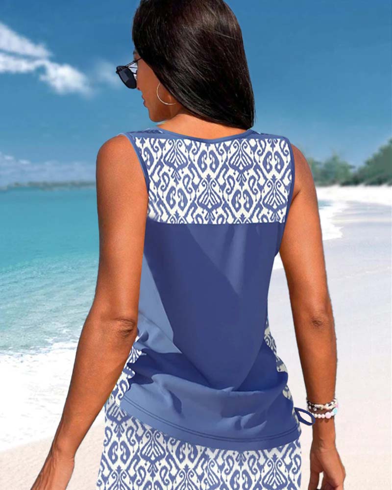 Soline | Tankini with Geometric Print and V-Neck Exposure