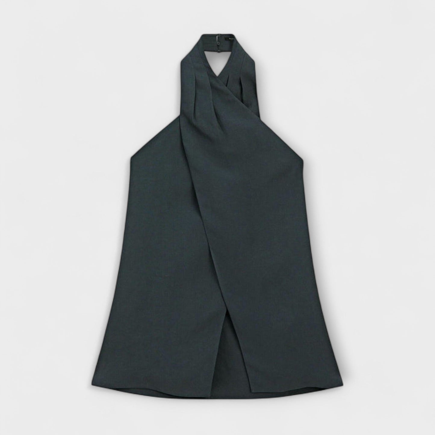 Blue Top with Tie Collar and Cut-out Back