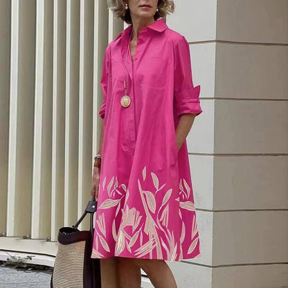 Modern Shirt Dress with Collar and 3/4 Sleeves