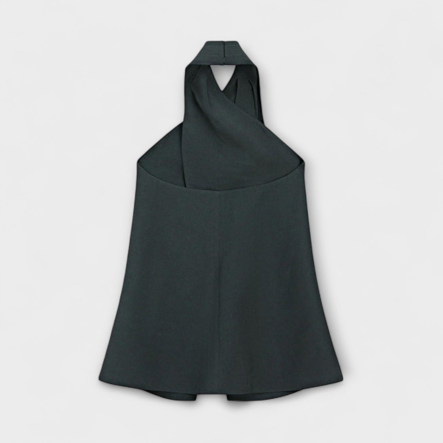 Blue Top with Tie Collar and Cut-out Back