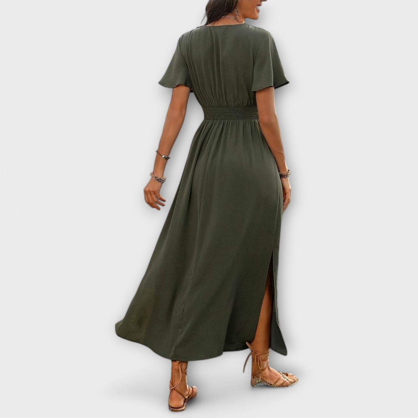 Elegant Boho Dress with V-Neck and Long Sleeves