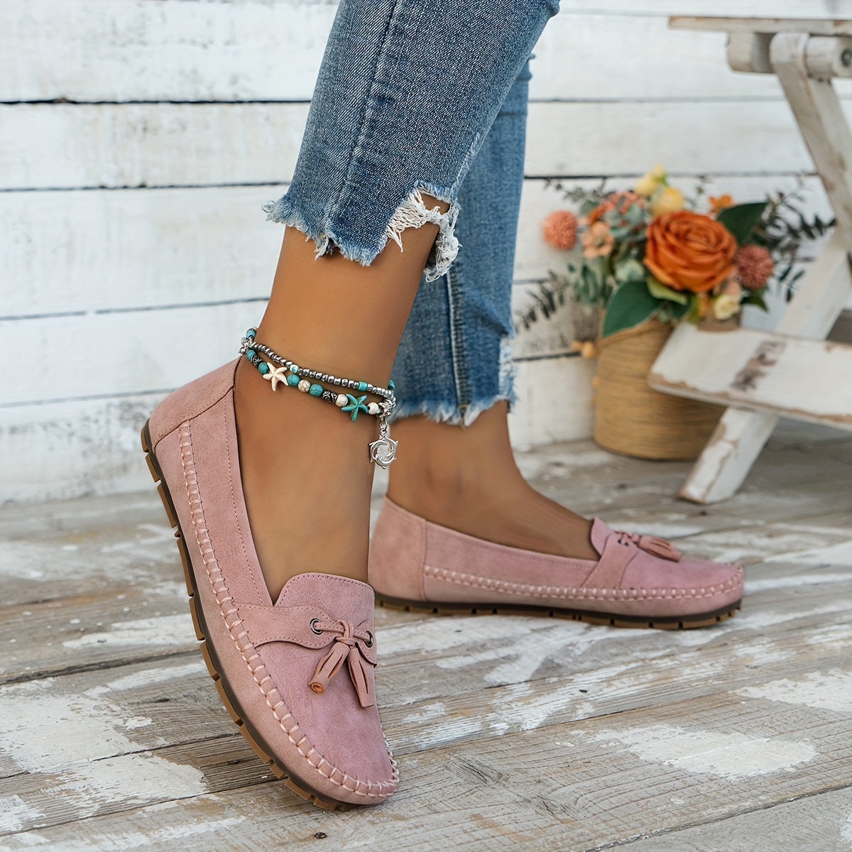 Nadine – Classic Loafer Shoes with Pom Poms
