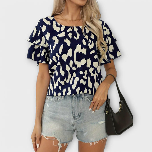 Abolin Women's Crew Neck T-Shirt with Leo Print