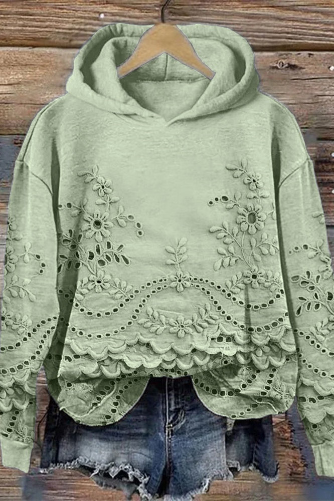 Sweater with Hood Made of Prato Lace Fabric
