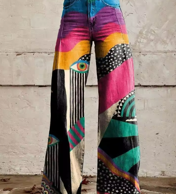 TALIA | Boho Style Flared Trousers with High Waist and Artistic Festival Look
