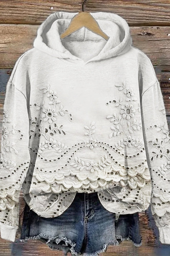 Sweater with Hood Made of Prato Lace Fabric