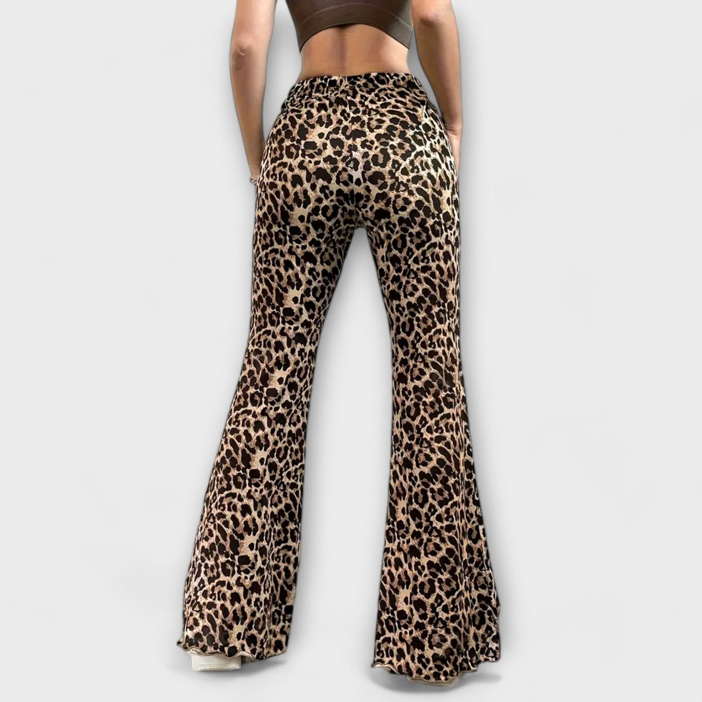 High-Waisted Bootcut Pants with Leopard Print