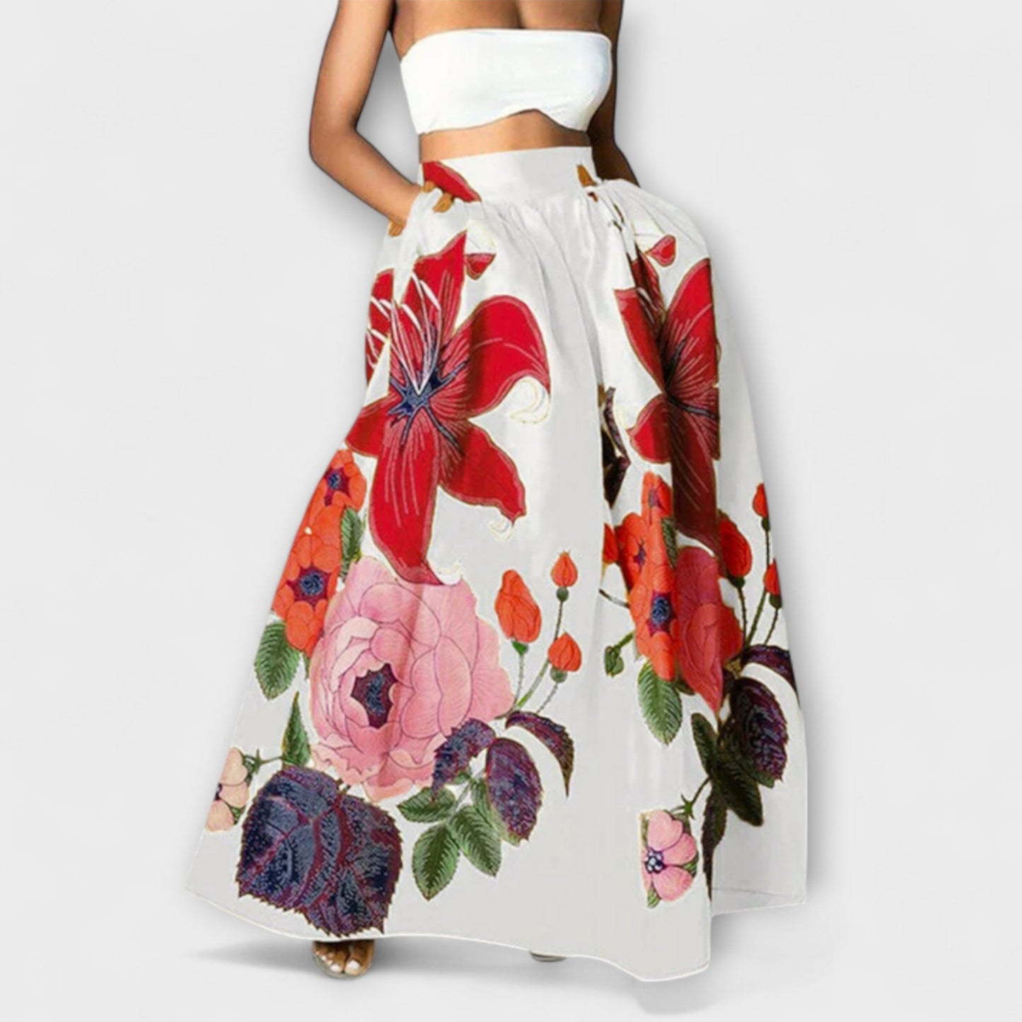 High-Waisted Maxi Skirt with Floral Pattern