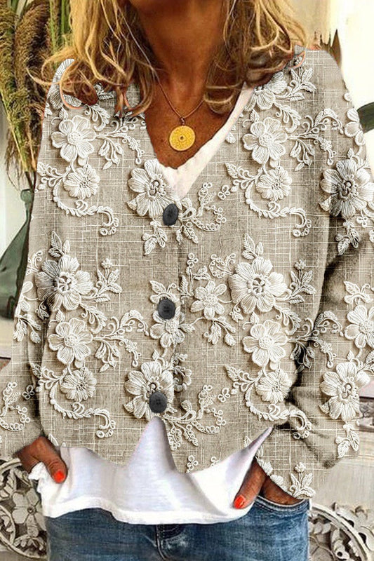 Cardigan with Floral Threads