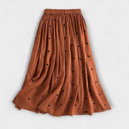 Polka Dot Maxi Skirt in a Linen and Cotton Blend