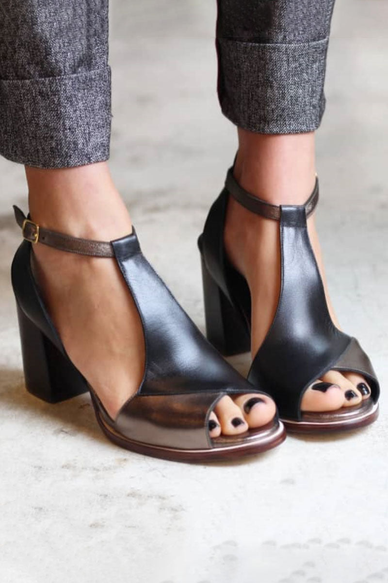 Nadaria | Black Peep-Toe Patchwork Heels