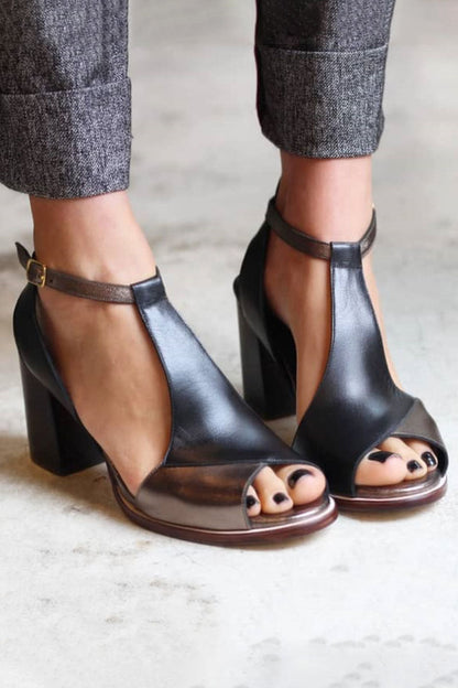 Nadaria | Black Peep-Toe Patchwork Heels