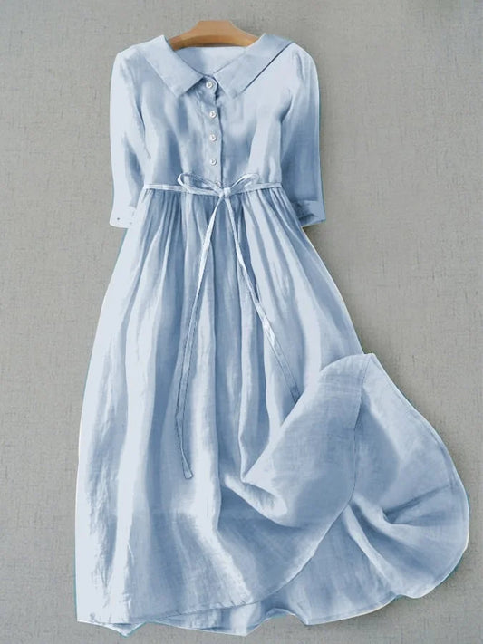 Lux - Elegant Dress with Short Sleeves and Waist Straps