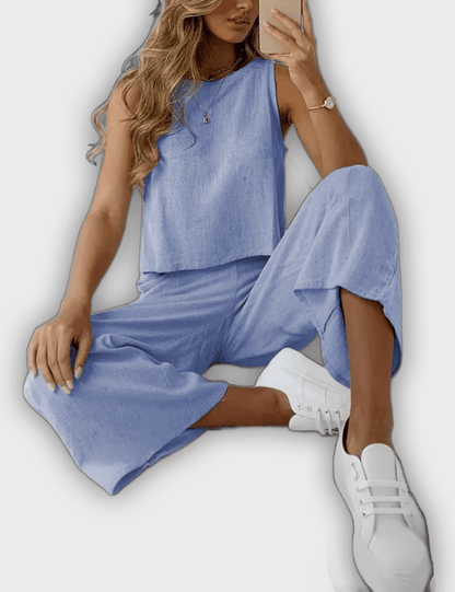 Two-Piece Comfortable Set for Women - Shirt and Pants for Summer