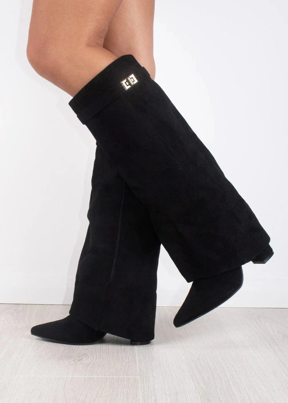 Knee-High Sweater Boots - Beige