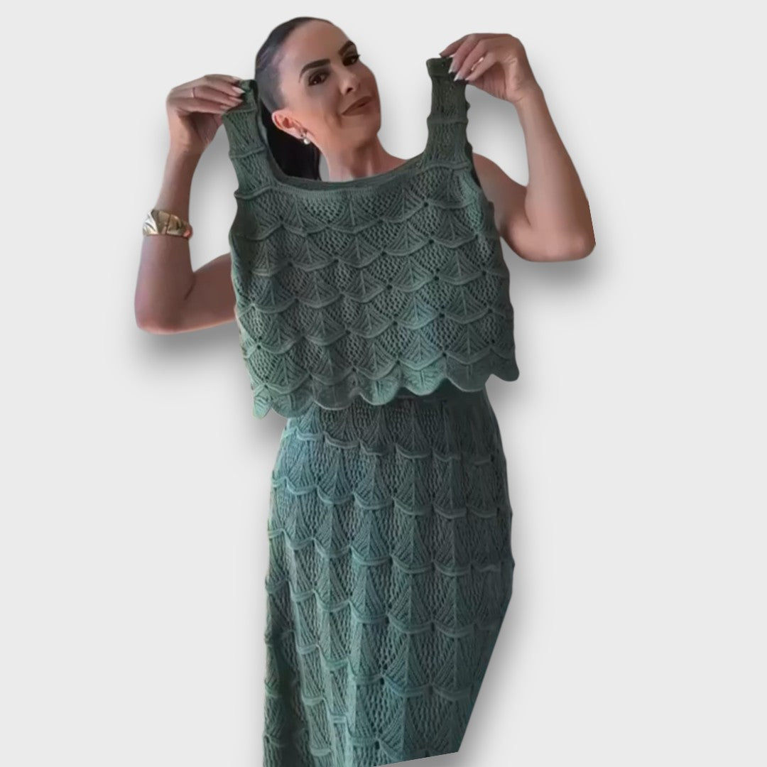 Lunara – Two-Piece Set with Knitted Pattern from the Top and Skirt