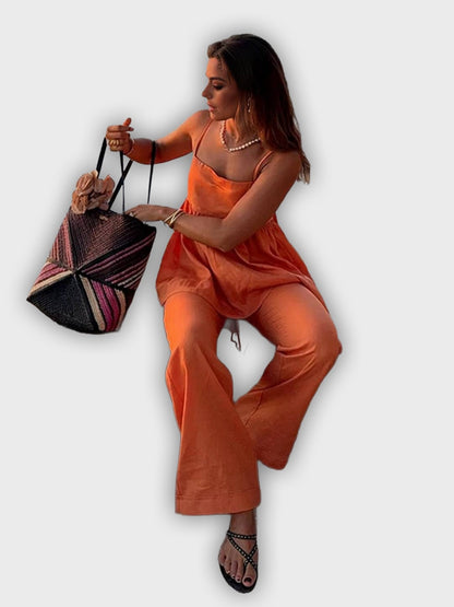 Two-Piece Summer Set with Top and Wide Pants - Elegant and Relaxed Look