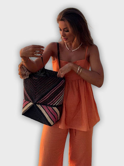 Two-Piece Summer Set with Top and Wide Pants - Elegant and Relaxed Look
