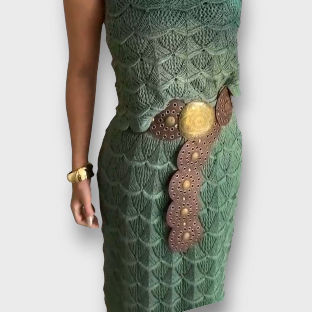 Lunara – Two-Piece Set with Knitted Pattern from the Top and Skirt