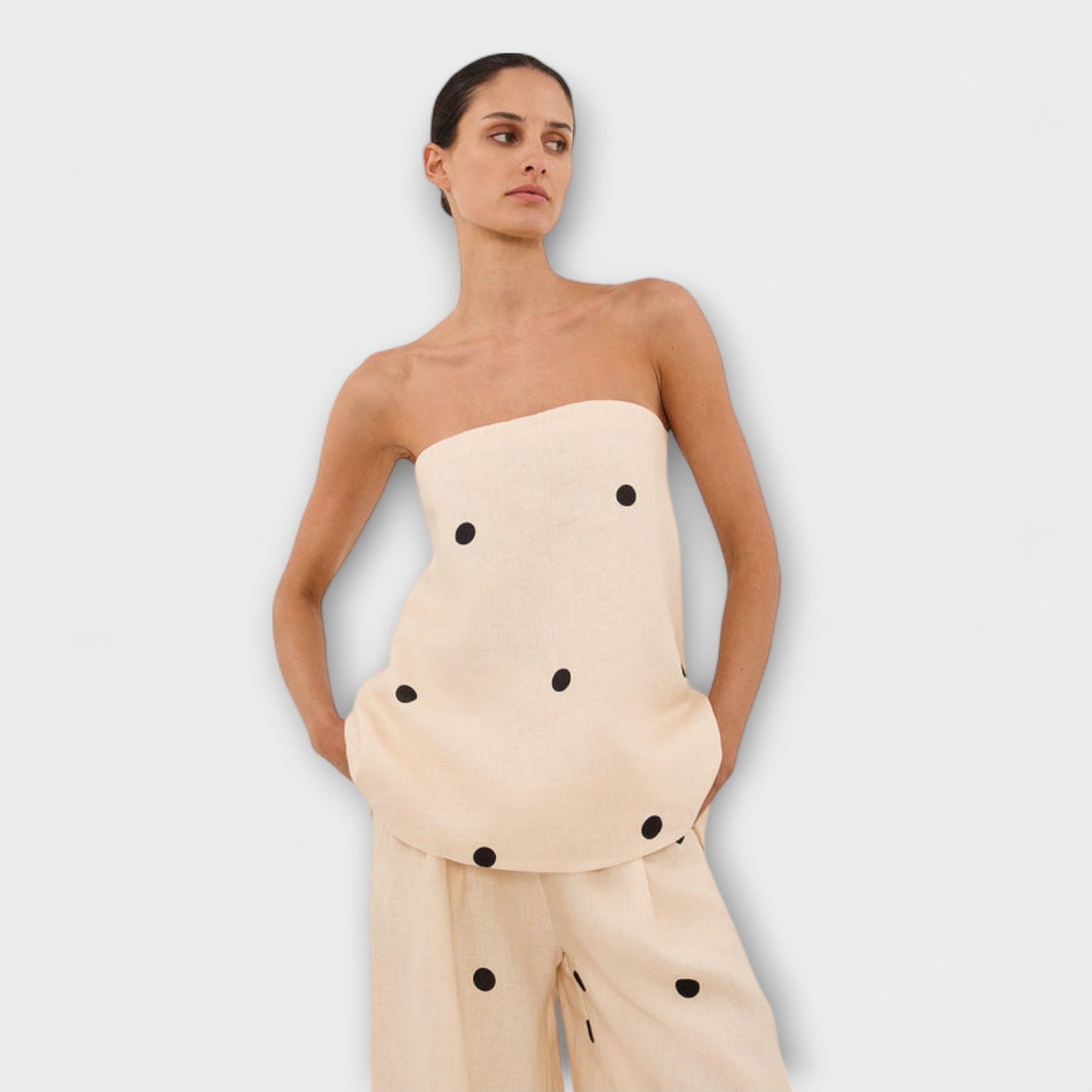 Milena – Polka Dot Set with Strapless Top