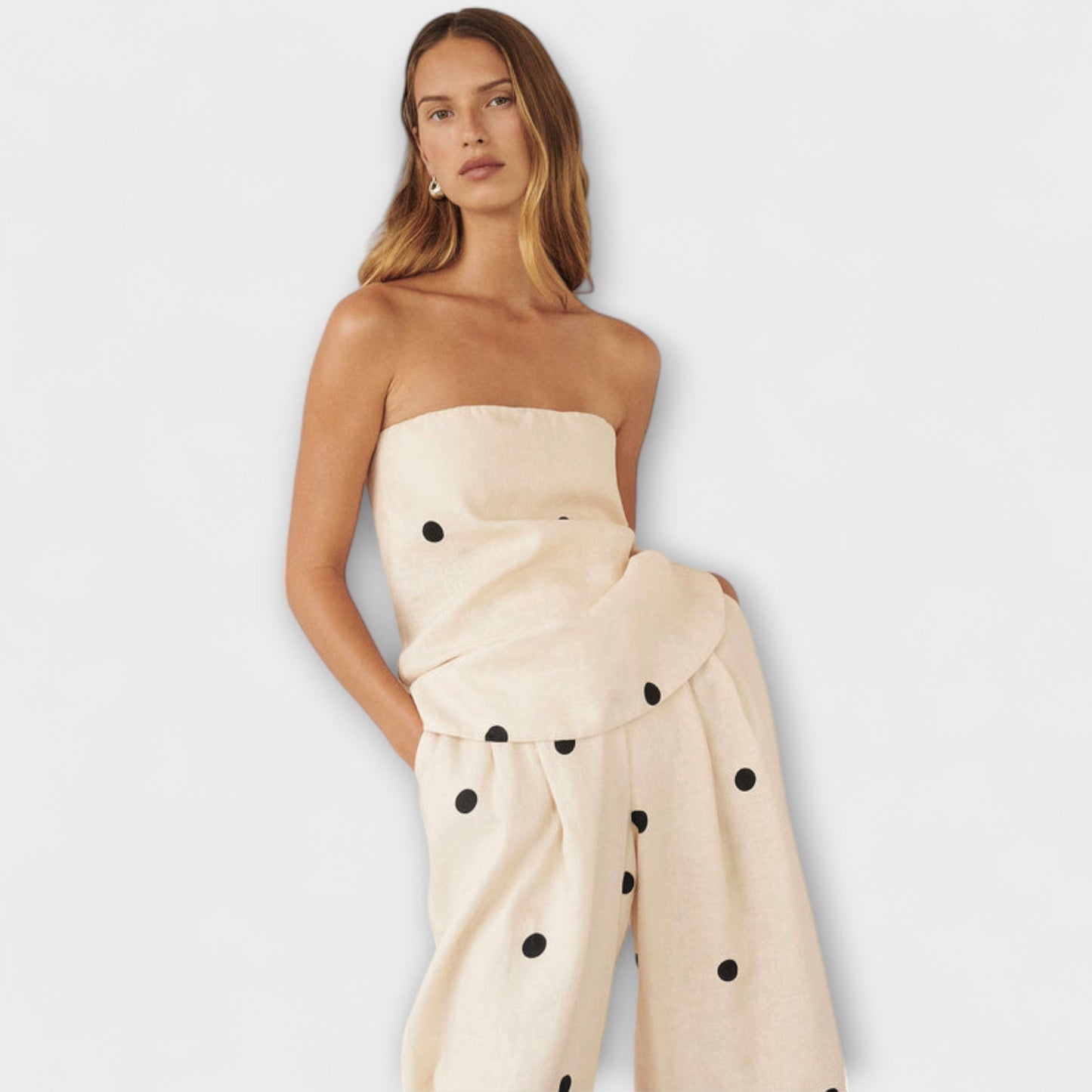 Milena – Polka Dot Set with Strapless Top