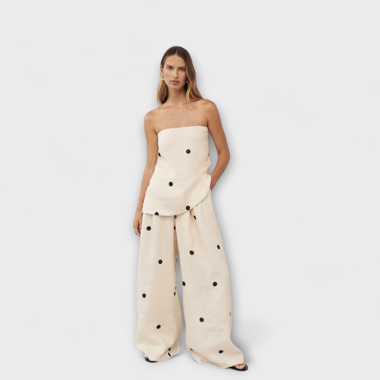 Milena – Polka Dot Set with Strapless Top