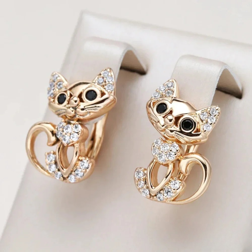 Elegant Cat Earrings with Zirconia Coating