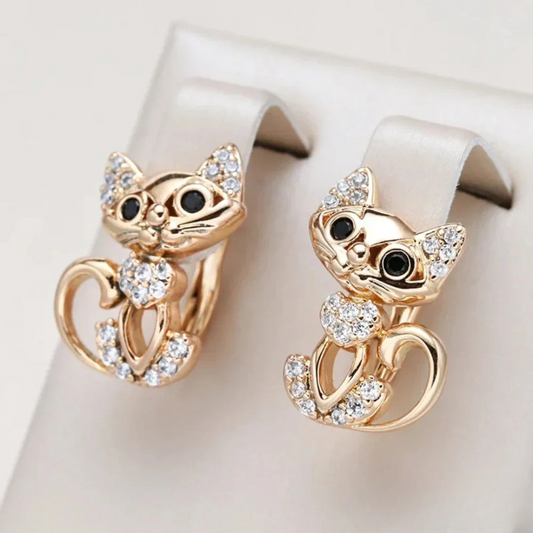 Elegant Cat Earrings with Zirconia Coating