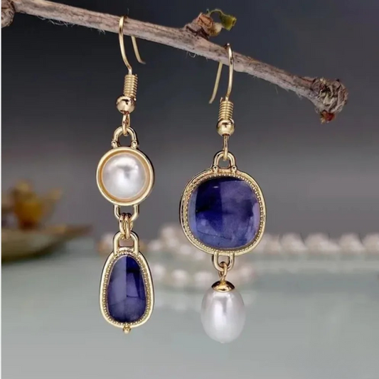 Retro Earrings with Blue Stone - Laura Jewelry