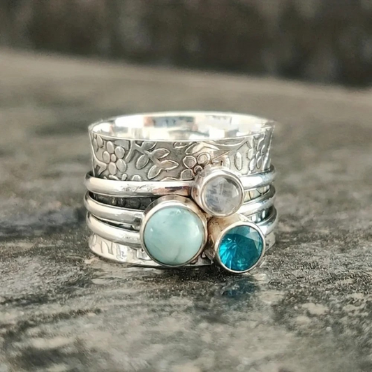 Retro Ring with Natural Stone - Laura Jewelry