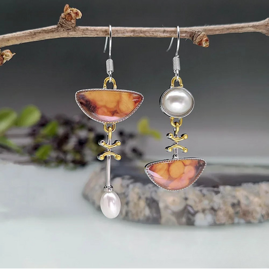 Natural Orange Stone Earrings in Retro Style